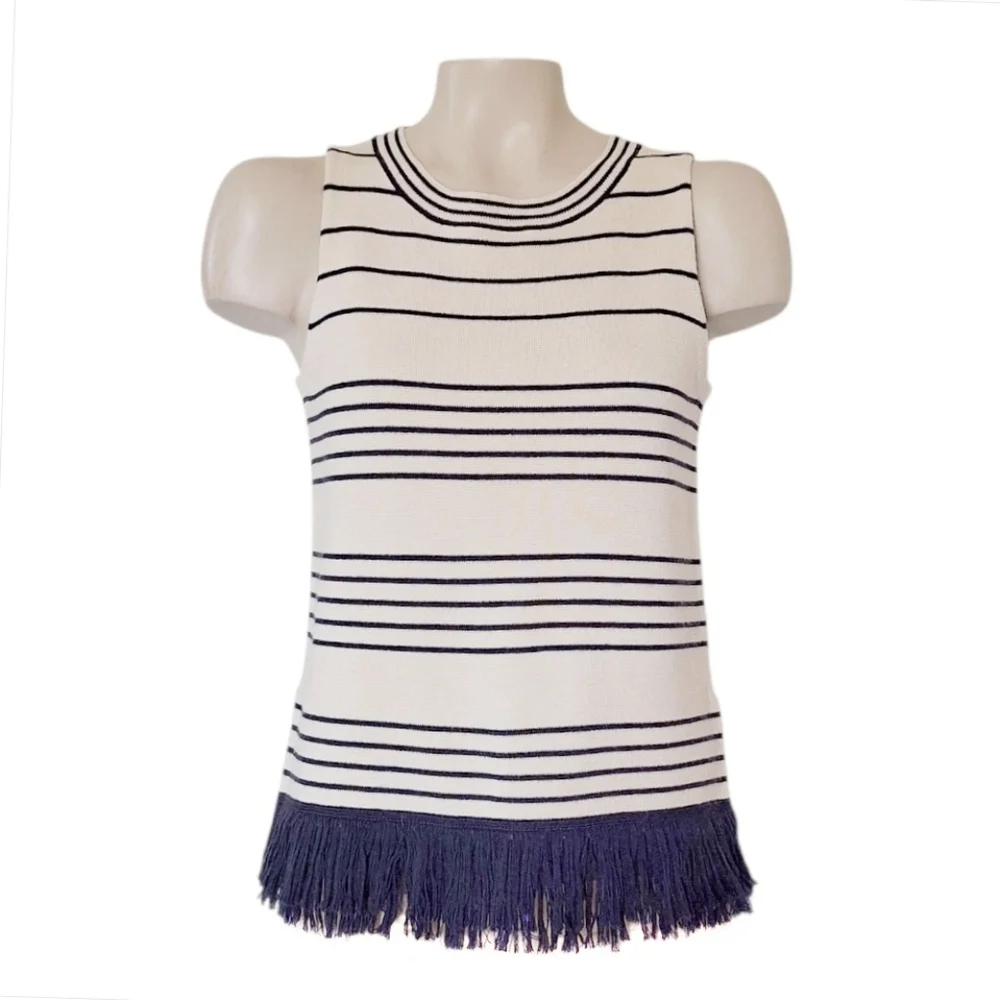 J.Crew Nautical Stripe Sleeveless Sweater Fringe Hem XS